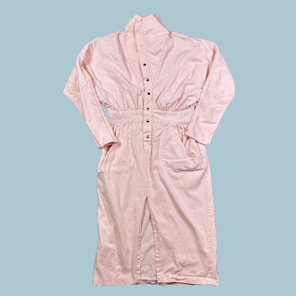 American Vintage Dresses & Skirts - Vintage Oops California 80s Utility Pastel Pink Snap Midi Dress Women's Medium